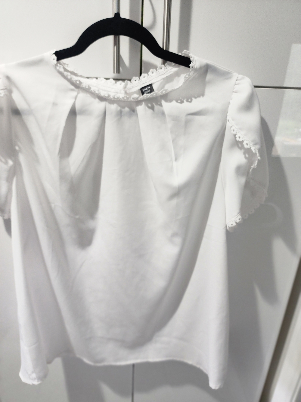 SHEIN White Lace-Trim Short Sleeve Blouse